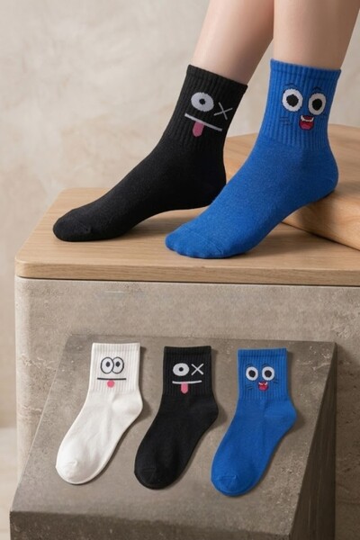 Socks Stores 3 Pairs of Emoji Patterned Unisex Colorful Socks Cotton Soft Tex...