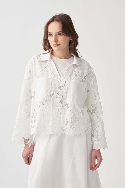 ALLDAY Λευκή μακρυμάνικη μπλούζα με λαιμόκοψη V