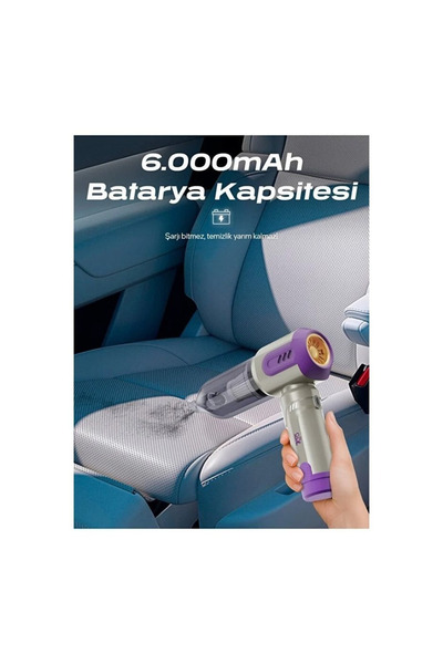 pukotech 7800 mAh Güçlendirilmiş Pil 17000pa Güçlü Portatif Vakumlu Kablosuz Üflemeli Mini Araç Süpürgesi
