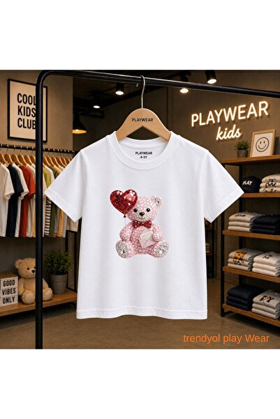 playwear Glass Stone Bear Printed 100% Children's Unisex T-Shirt 5 6 -7 8-9 1...