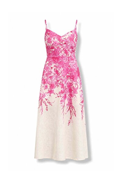 5in1Canpolat Ροζ φόρεμα με λουράκια και σχέδιο λουλουδιών 053