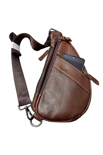 OEM Geantă crossbody diagonală pentru bărbați, subțire, din piele naturală, maro