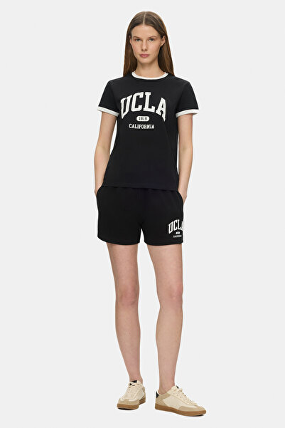 UCLA LOTTE Μαύρο εμπριμέ βαμβακερό γυναικείο πλεκτό σορτς κανονικής εφαρμογής