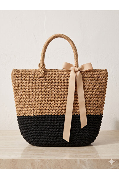 Luminos Butik Μαύρη ψάθινη τσάντα Camel CNT1047