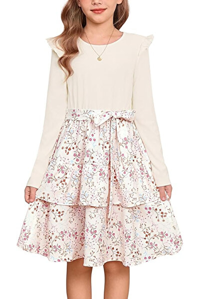 OEM Casual medium-length dress with bow and flowers for 6-year-old girls