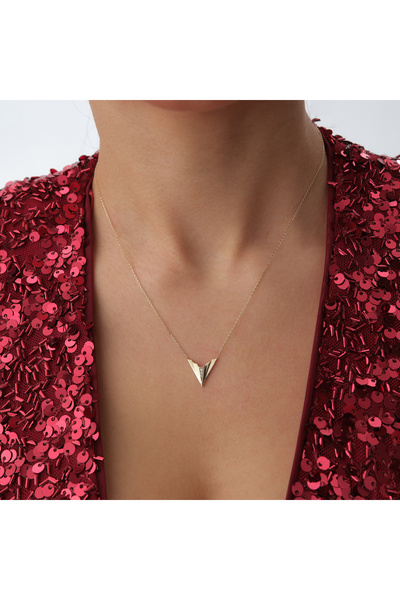 Cherry by Özkonak Katmanlı V Model Sıra Taşlı Altın Kolye