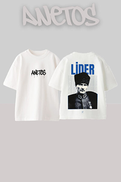 Anetos Tricou oversize alb din bumbac cu imprimeu pe spate Mustafa Kemal Design
