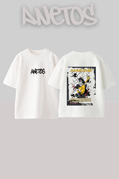 Anetos Μπλουζάκι Nakime Demon Design με στάμπα στην πλάτη, βαμβακερό λευκό ov...
