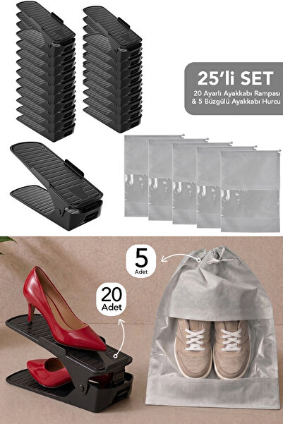Meleni Home Set od 25 delova - 20 podesivih rampi za cipele i 5 organizatora ...
