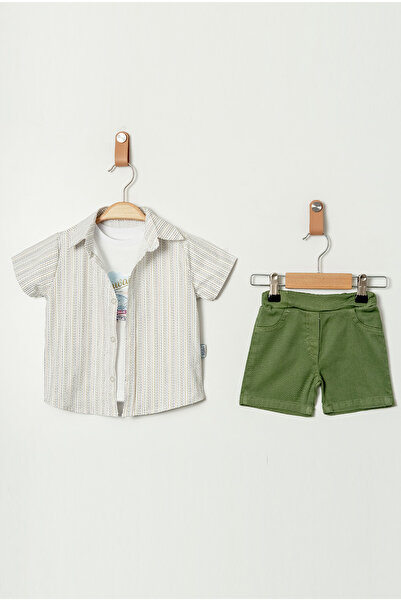 Chicsy Baby Baby Boy Shirt 3-Piece Set Striped Short Sleeve Shirt T-Shirt Sho...