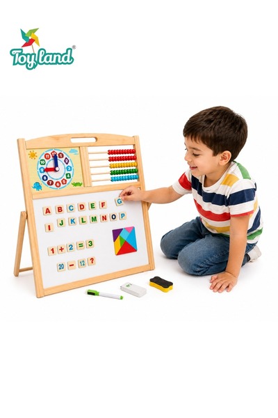 TOY LAND Multi-Functional Double-Sided Drawing Board for Kids – Wooden Educat...