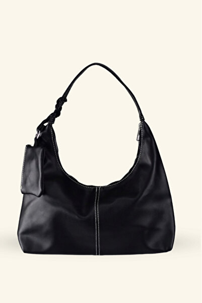 birizmoda Γυναικεία τσάντα ώμου από μαλακό δέρμα με μίνι πορτοφόλι - Μαύρο