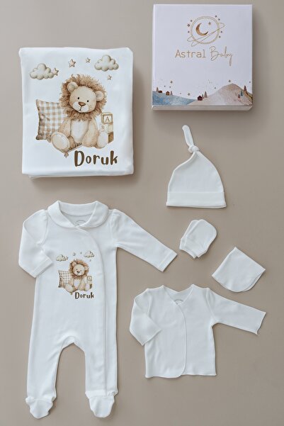 Astral Baby طقم من 6 قطع من القطن الفاخر بنسبة 100% لحديثي الولادة مع ياقة وأ...