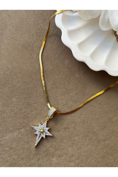 BEREN KILIÇ Stella Star Sparkle Necklace – Steel Star Necklace with Zircon St...