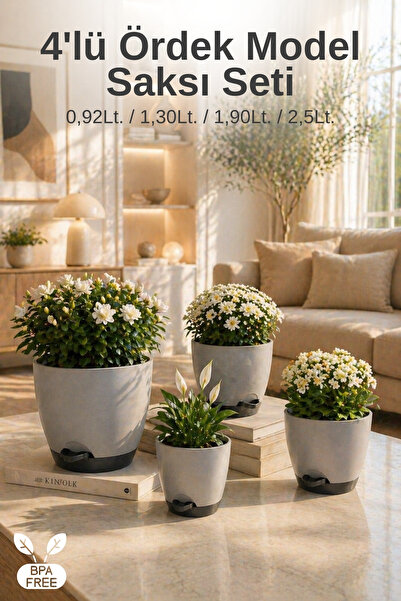 Nandy Home 4'lü Ördek Model Saksı Seti - İç Hazneli - Su Toplama Tablalı Saks...