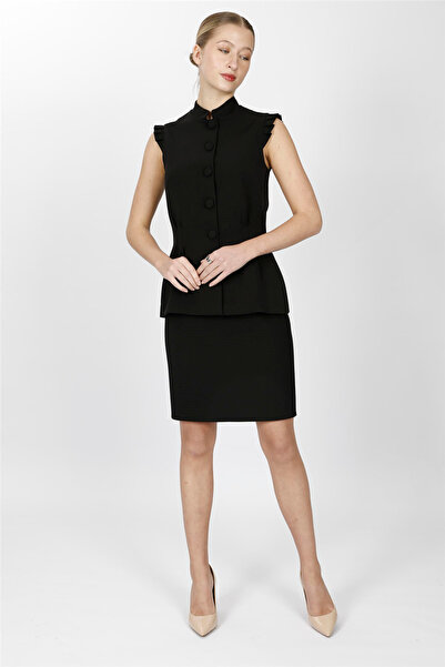 ÖNDER ÖZSOY Haki̇m Collar Pleated Vest Suit 1537502-Black - 1537502