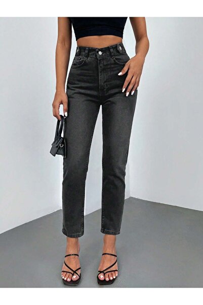 connemara Τζιν Γυναικείο Ανθρακί Ψηλόμεσο Παντελόνι Mom Fit Άνετη Γραμμή Τζιν