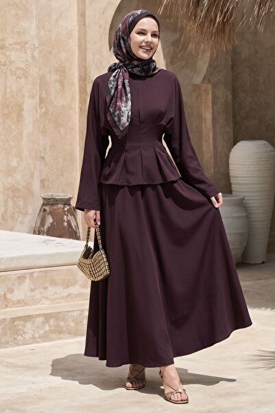 InStyle Σετ με δεμένη μέση και μανίκια νυχτερίδας σε χρώμα δαμασκηνί