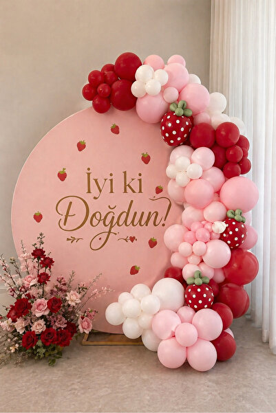 TATLI GÜNLER 70 Adet Pink Blush Çilek Konsept Balon Zinciri Doğum Günü Süslem...