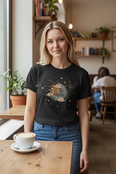 oraystore Γυναικείο μπλουζάκι με μαύρο στάμπα, μοντέρνο, με λίγο σχέδιο, άνετ...