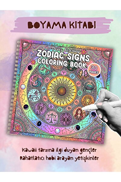 deniz9 Astroloji ve Burçlar Temalı Yetişkinler İçin Rahatlatıcı Boyama Kitabı...
