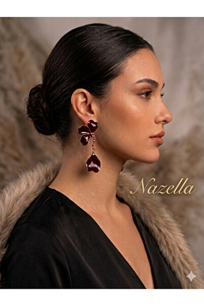 Nazellaa Rose Burgundy Steel Earrings