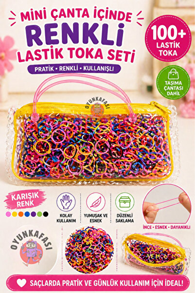 OYUNKAFASI Mini Çanta İçinde Renkli İnce Lastik Toka Seti (100+ Adet, Karışık...