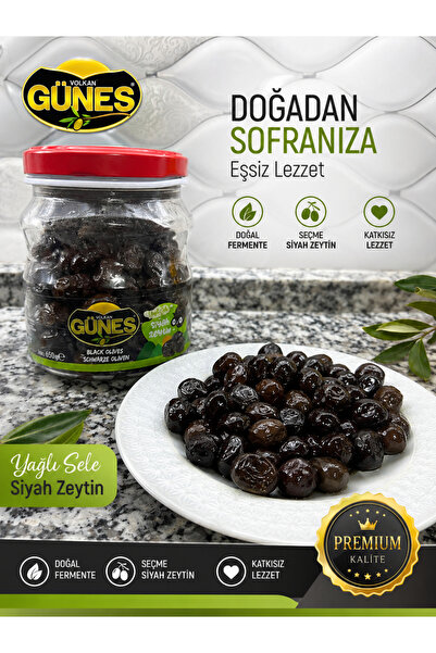 Volkan Güneş Akhisar Yağlı Sele Siyah Zeytin 650 Gr – Özel Soslu | N&T GUSTO