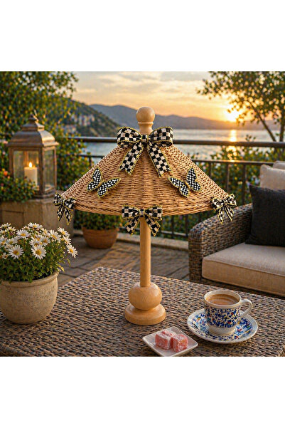 Marrone 45 Cm Rattan Mackenzie Damalı Model Kurdele Bali Şemsiyesi