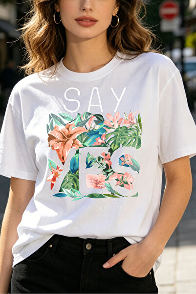 Fleck Womens T Shirts Say Yes Floral Print Casual Summer Style