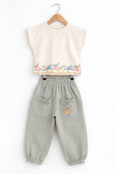 JABBER Embroidered Pants and T-Shirt 2-Piece Set