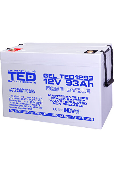 TED Electric Acumulator Staționar Etans cu Gel Deep Cycle 12V 93A M8 F11 T11,...