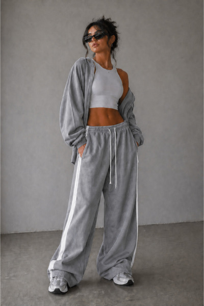ZİYMO Pantaloni de trening largi cu dungi albe pentru femei PANTALONI DE TRENING CU TIV LARG
