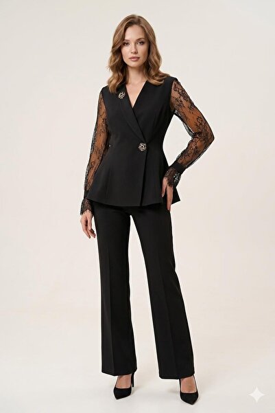 Rain and River Lace Sleeve Detailed Jacket and Pants Set
