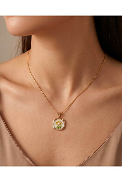 Portakal Esintisi Elvaria Colorful Floral Steel Art Necklace