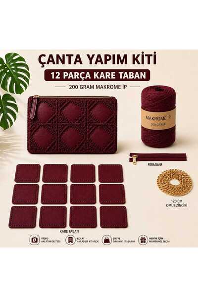 aurellen Clutch Çanta Yapım Kiti - 12 Parça Kare Taban, 200 Gr Makrome İp, Fe...
