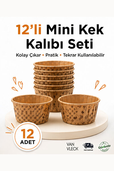 VAN VLECK 12’li Yuvarlak Cupcake Kalıbı – Muffin ve Mini Kek Pişirme için Yap...