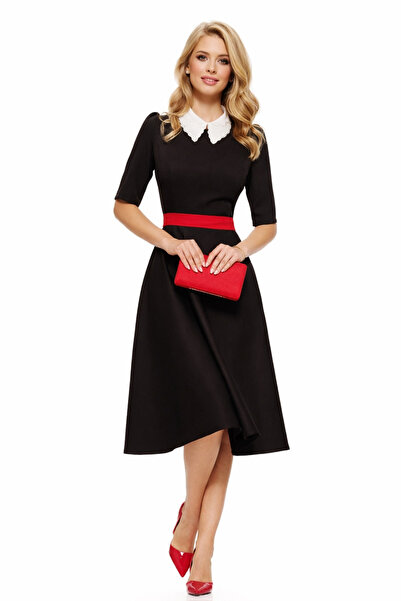 Fofy Rochie eleganta neagra cu guler alb cu strassuri