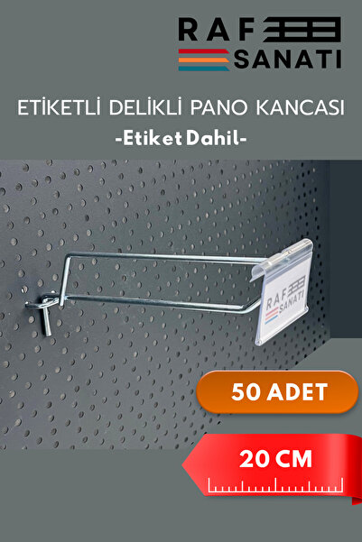 Raf Sanatı Etiketli Delikli Pano Kancası 20 CM | 50 ADET | Tel Askı Kancası |...