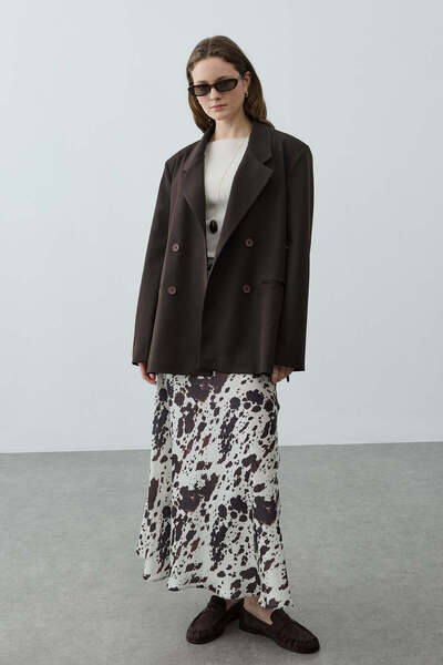 Fahhar Kruvaze Oversize Blazer Acı Kahve