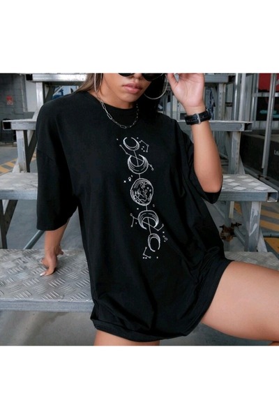bellanova Sila Trend Unisex Black Oversize Printed T-Shirt Streetwear Comfort...