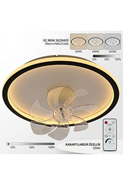 Bargenox 50 Cm Üç Işıklı Fanlı Plafonyer LED Avize Modern Aydınlatma Dimmable...