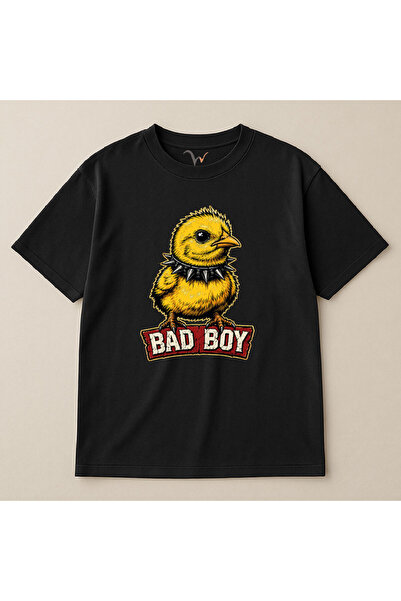 The Baski Μπλουζάκι Unisex Μαύρο Bad Boy με στάμπα κοτόπουλου, υπερμεγέθη, βα...