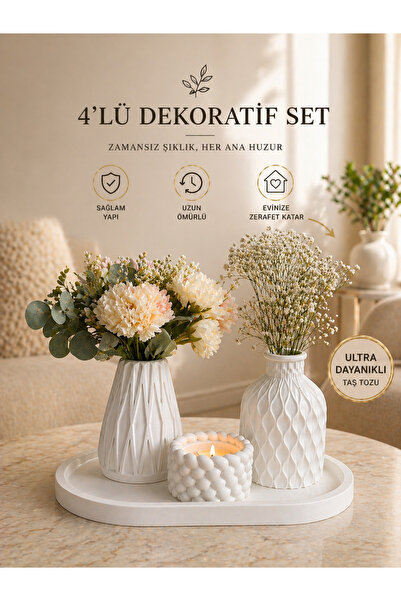 UYGUN HOME Dekoratif Vazo Biblo Seti 4lü Mumluk ve Tepsili Modern Ev Dekoru (...