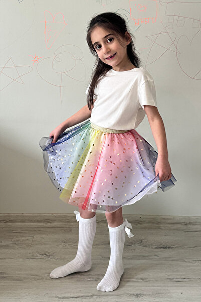 Yasemin's Little Sparkles Kız Çocuk Işıltılı Gökkuşağı Etek – Yıldızlı Prense...