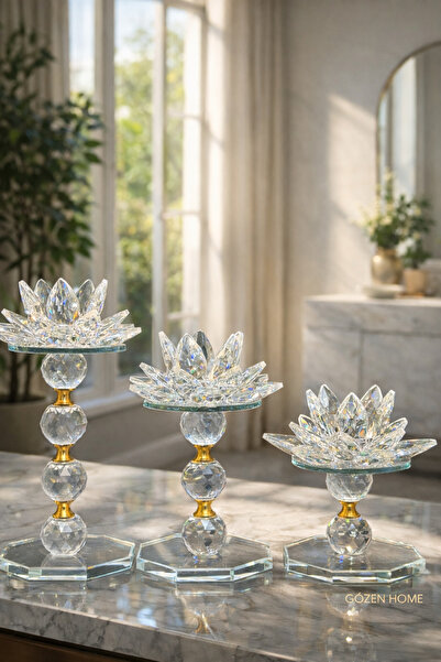 Saule Lüx Kristal Lotus Mumluk Seti