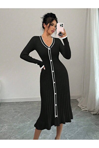 Iuliashop Rochie midi tricotată neagră Selena - S