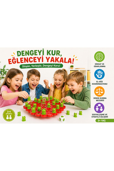 MİNGODAN Denge Oyunu Kurbağa – 2-4 Kişilik Eğitici Oyuncak, Dikkat Geliştiric...