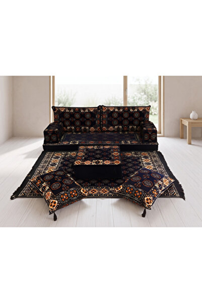 FEYZA DECOR HOME Gri Kilim Desenli 9 Parça Yer Minderi Seti - Modern Şark Köş...