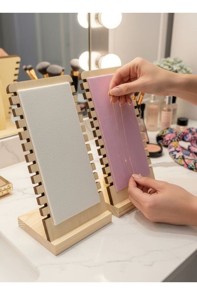 segalife 2-Piece Decorative Wooden Jewelry Organizer Stand Necklace Bracelet Accessory Organizer (Pink-Cream) Gift